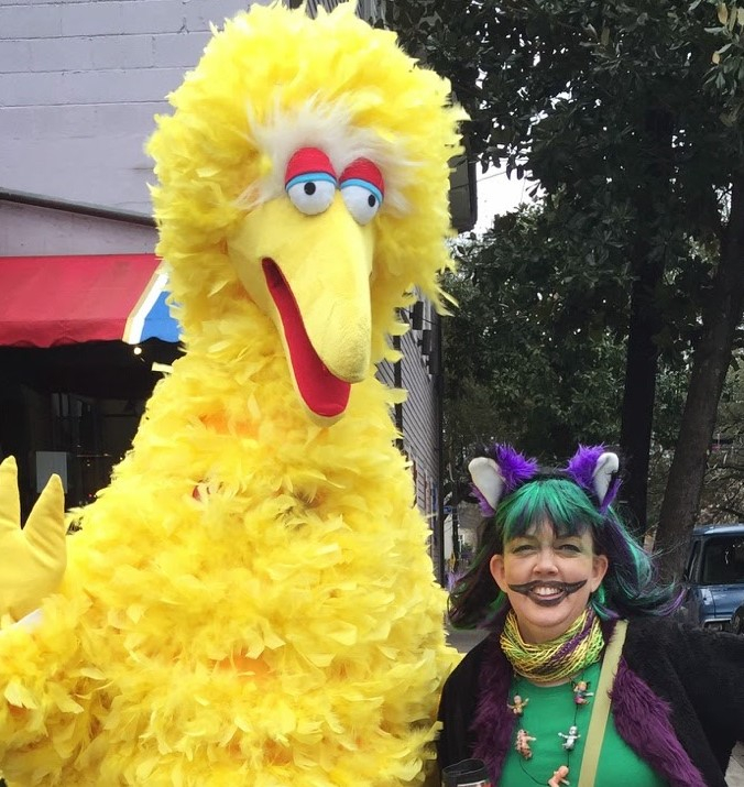 King Cake Monster and Jennifer the morning of Mardi Gras 2015.